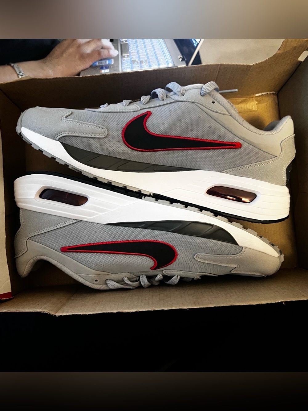 Nike Air Max Solo in the Wolf Grey, Black and Red